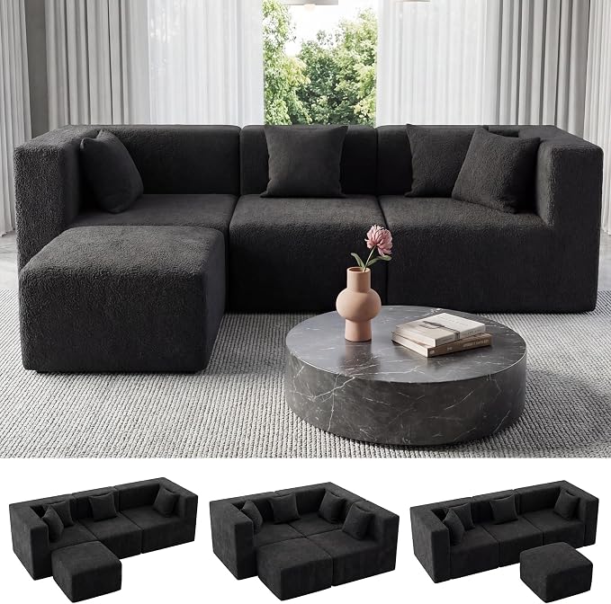 MONVANE 103'' Modular Sectional Sofa, Comfy Teddy Velvet Cloud Couch by MONVANE