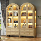 Arched Curio Cabinet with Glass Doors, 4-Tier Display Cabinet with 2 Drawers - Image 9