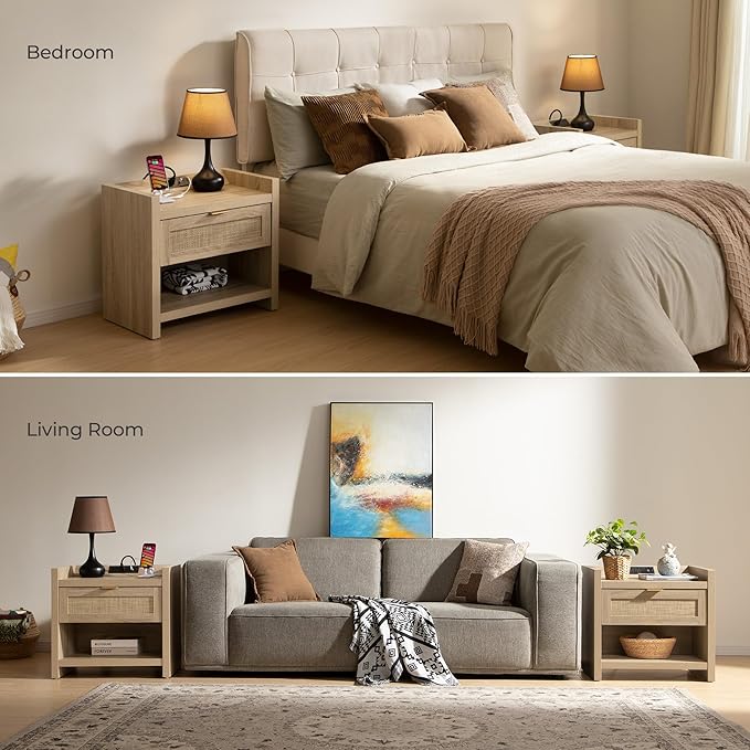 SICOTAS Rattan Nightstands Set of 2 Bedside Table - Image 6