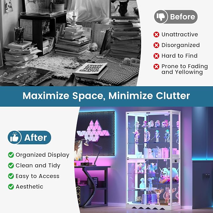 Large Display Cabinet with Glass Doors, 8-Tier RGB Curio Cabinet with Smart - Image 7