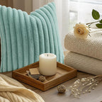 decorUhome Fall Faux Fur Throw Pillow Covers 24x24 Set of 2 Aqua | Decorative - Image 9