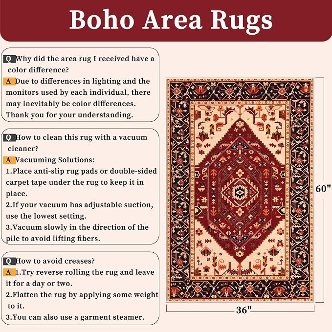 SERISSA 3x5 Washable Non Slip Boho Area Rug - Image 2