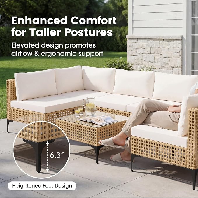 Devoko Patio Furniture Set, 7 Pieces Outdoor Wicker Sectional Couch - Image 5