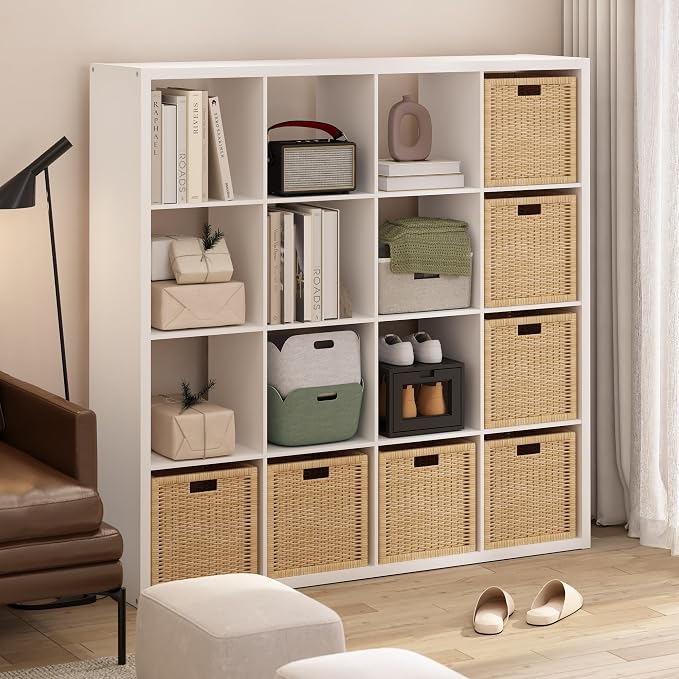Furinno Cubicle Book Shelf, 16-Cube Bookshelf, Extra Thick Frame Reversible - Image 2
