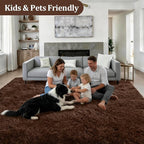 Area Rug Living Room Bedroom: 6x9 Fluffy Plush Shag Carpet Brown | - Image 4