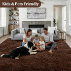 Area Rug Living Room Bedroom: 5x7 Fluffy Plush Shag Carpet Brown | - Image 4