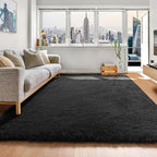 Black Area Rugs for Bedroom Living Room, Fluffy Fuzzy Shaggy 4x6 Bedside Rug by ONASAR