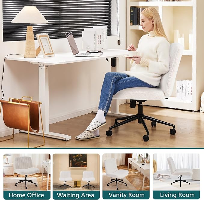 OLIXIS Criss Cross Chair with Wheels Wide Cross Legged Office Desk Vanity Chair - Image 7
