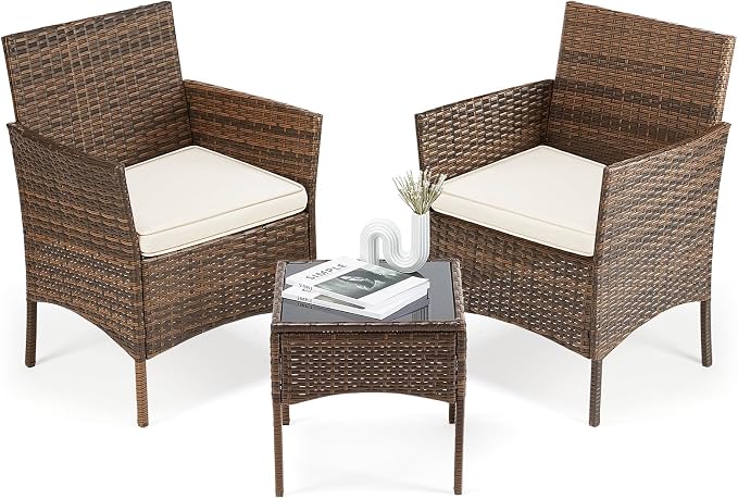 DUMOS 3 Piece Patio Furniture Set, All-Weather Outdoor Wicker Chairs by DumosLifestyle