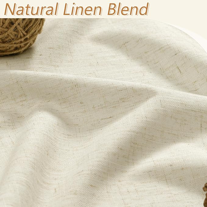 Warm Beige 100% Blackout Linen Curtains 84 Inch Length 2 Panels Set - Image 3