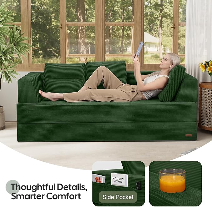 COMAX Futon Sofa Bed Queen, 4 in 1 Folding Boneless Sleeper Corduroy Couch - Image 4