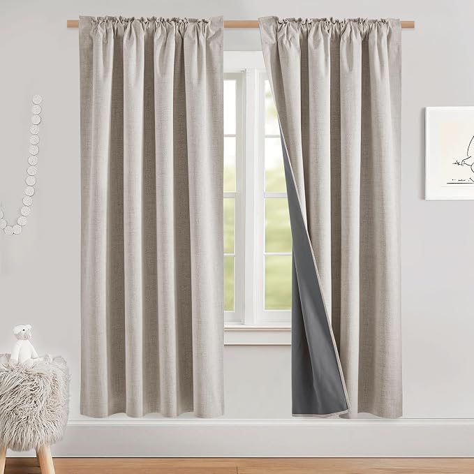 NICETOWN Natural Linen Blackout Curtains - Image 2