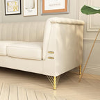 83.46" W Beige Velvet Sofa Couch - Image 9