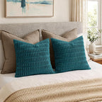 MIULEE Euro Sham Corduroy Decorative Throw Pillow Covers 24x24 Teal | Pack of 2 - Image 2