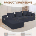 105'' Modular L-Shaped Boneless Sectional, Corduroy Deep Seat Cloud Sectional - Image 3