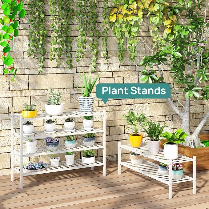 viewcare White 4-Tier Long Shoe Rack, Bamboo Wood - Image 7
