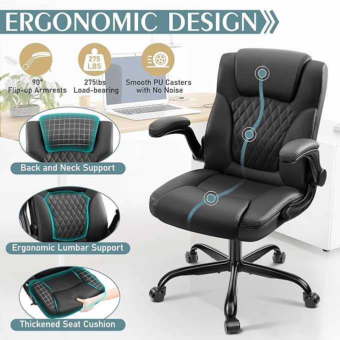 Leather Office Chair, PU Home Computer Desk Chairs - Image 6