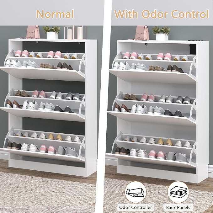 BORNOON Shoe Cabinet with Odor Control and Back Panels, Deodorizing Slim 3-Flip - Image 5
