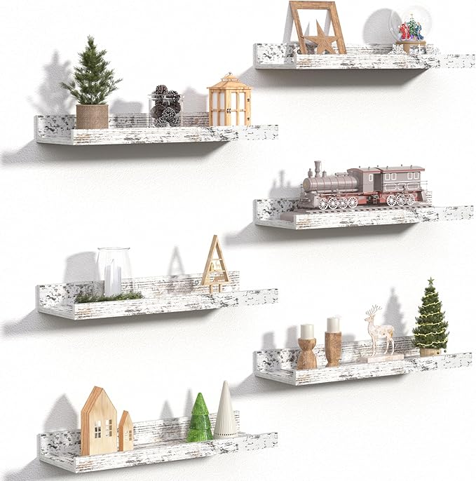 upsimples Floating Shelves for Wall, Wall Shelves for Decor Storage Set of 6 by upsimples