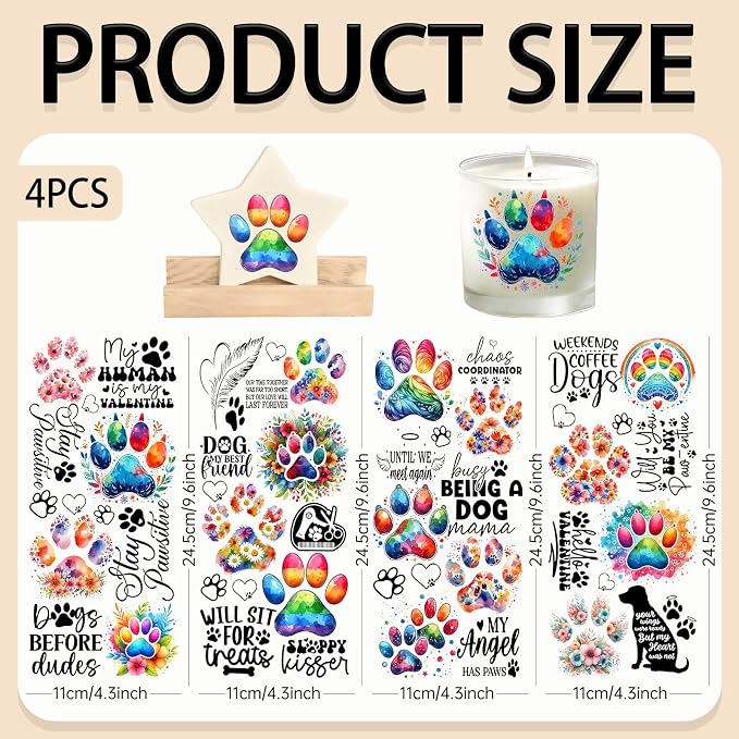 4 Sheets Rub on Transfers for Crafts, Paw Prints Furniture Transfers for Wood - Image 2