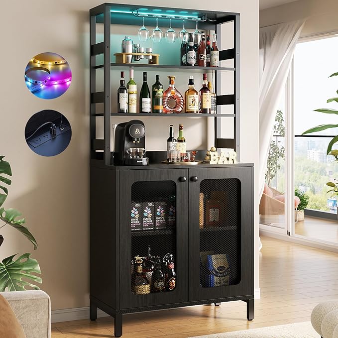 Aheaplus Bar Cabinet with Power Outlets, Coffee Bars Station by Aheaplus