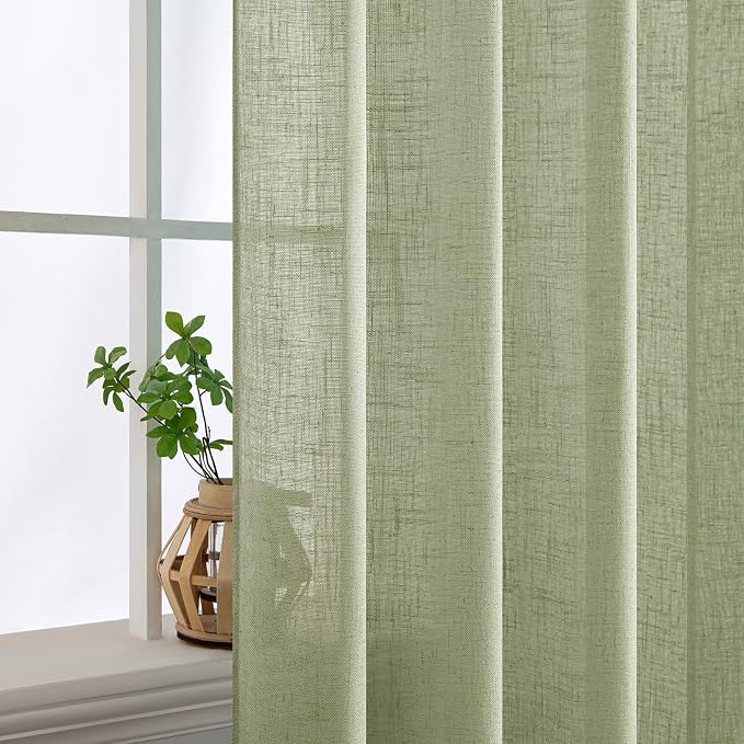 MIULEE Sage Green Linen Curtains 37x72 Inch Length 2 Panels | Window Drapes - Image 5