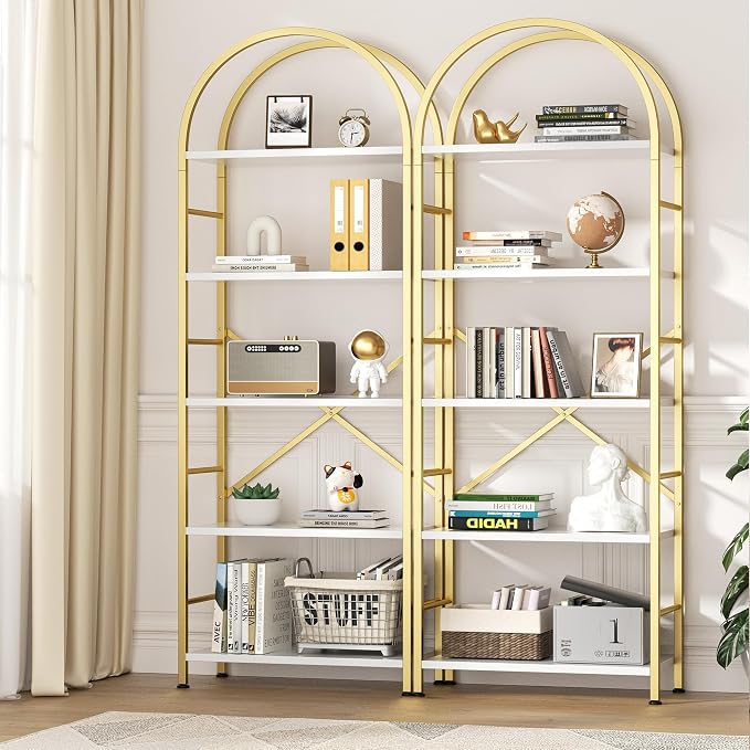 Shintenchi Bookshelf, Arched Bookshelf 5 Tier Bookcase Shelf - Image 3