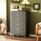 VINGLI Fluted Tall Dresser 5 Drawer Grey Chest of Drawers, Wood Dresser - Image 8