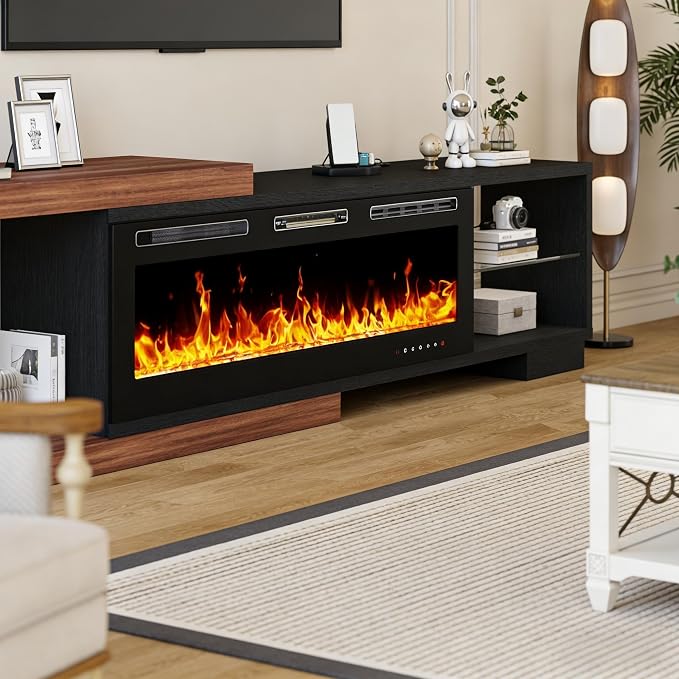 Extendable TV Stand with 50" Electric Fireplace, Modern LED Entertainment - Image 8