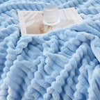 Light Blue Throw Blanket for Couch Sofa 50x70 inches Striped Design | Fleece - Image 4