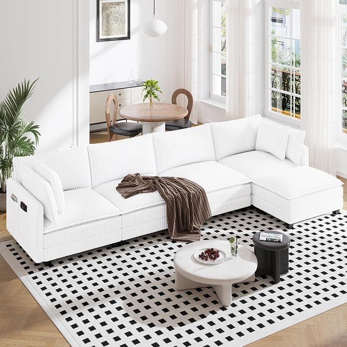 Vesgantti 143" L Shaped Modular Sectional Sofa, Comfy Corduroy Upholstered by Vesgantti