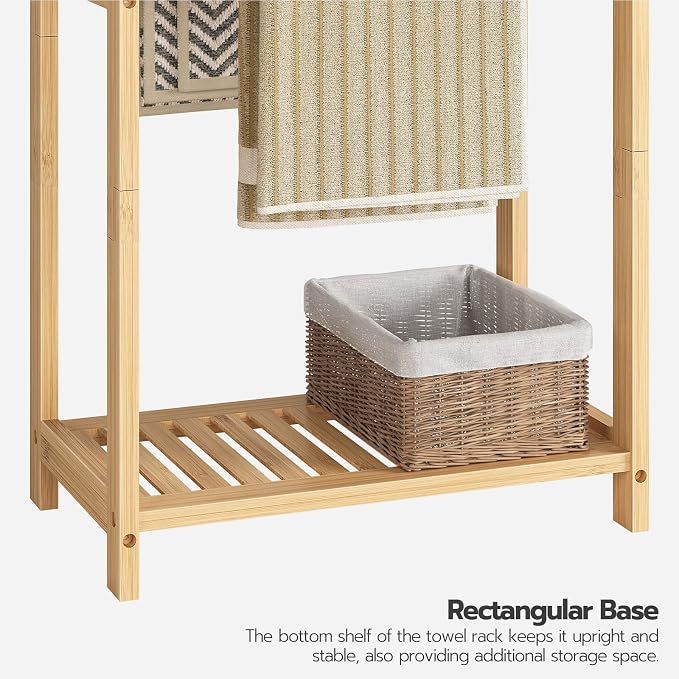 HOOBRO Freestanding Towel Rack for Bathroom, 2 Tier Decorative Bamboo Blanket - Image 6