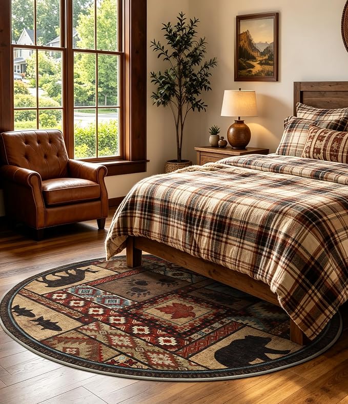 Rustic Round Rug 6ft, Washable Circle Area Rug - Image 8