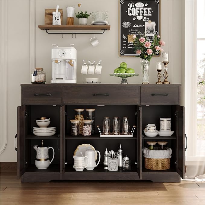 HOSTACK Buffet Cabinet with Drawers, Modern Farmhouse Coffee Bar Station Wood - Image 8