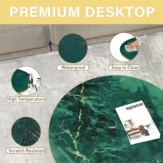 HLR Round Coffee Table with Green Faux Marble Top - Image 5