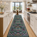 PLHXFR 2.6x14 Washable Runner Rug：Floral Indoor Kitchen Carpet Dark Green | by PLHXFRSoftAreaRugs