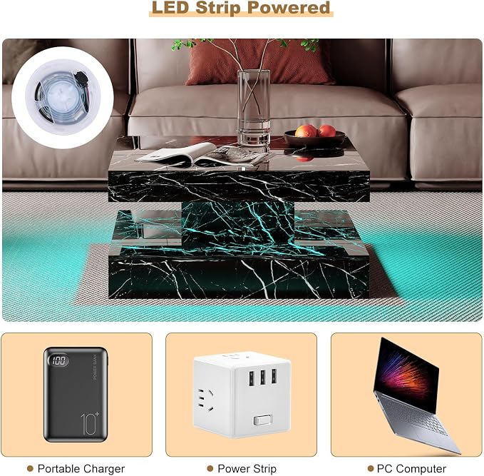 HedoAjim Black Marble LED Coffee Table - Image 7
