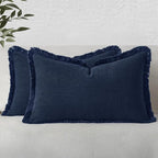 MIULEE Linen Fringe Decorative Lumbar Throw Pillow Covers Dark Navy 12x20 | Set by MIULEE