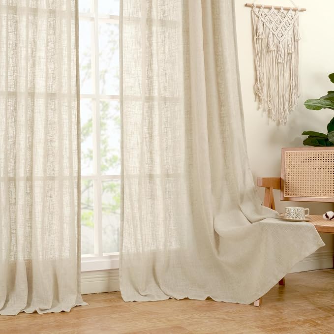 Linen Curtains 63 inch Length for Living Room, Flax Textured Light Filtering - Image 9