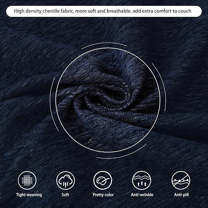 DREAMINGO Navy Blue Couch Cover Thick Chenille Couch Cover Blanket - Image 4