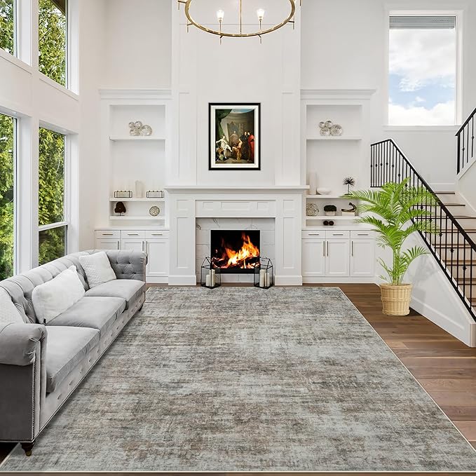6x9 Area Rugs for Living Room: Washable Abstract Brown Black Badroom Carpet | by GENTDRIZZ