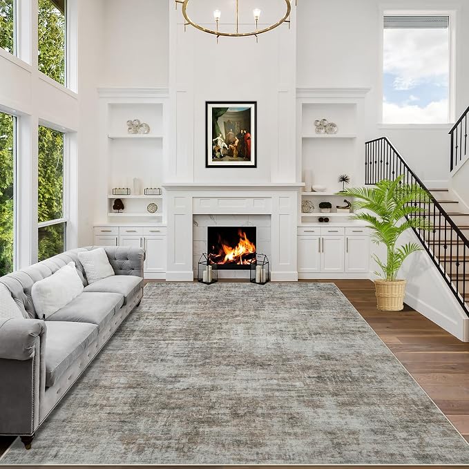 5x7 Area Rugs for Living Room: Washable Abstract Brown Black Badroom Carpet | by GENTDRIZZ