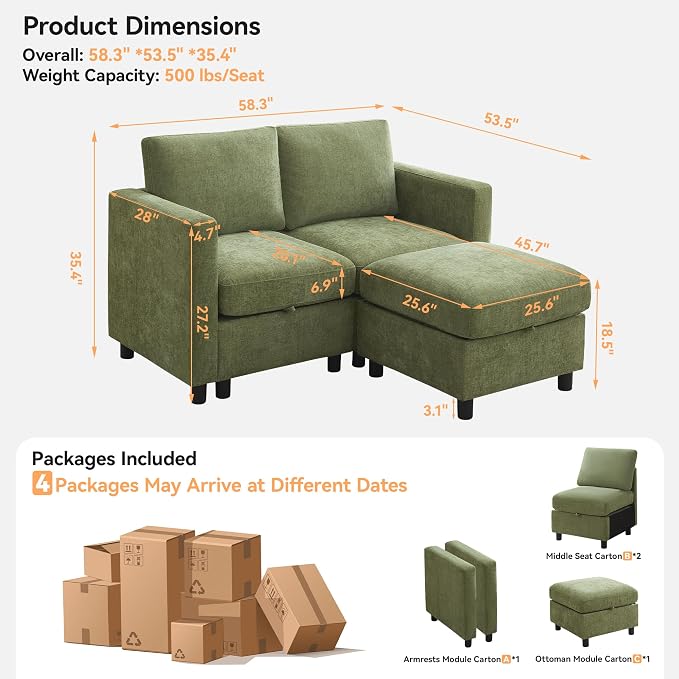 WUTUTUEE 58”Modular Sectional Loveseat Sofa - Image 2