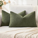 MIULEE Olive Green Chenille Couch Lumbar Throw Pillow Covers, 12x20 | Set of 2 by MIULEE