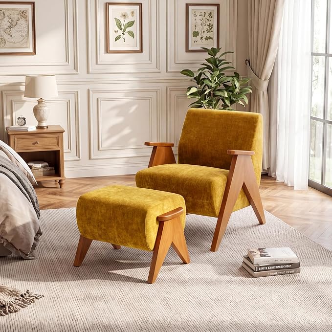 Linen Padded footstools Mid Century Modern Ottoman - Image 7