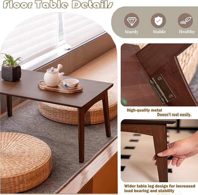 Bamboo Folding Coffee Table, Japanese Low Desk, No Assembly Portable Furniture - Image 7