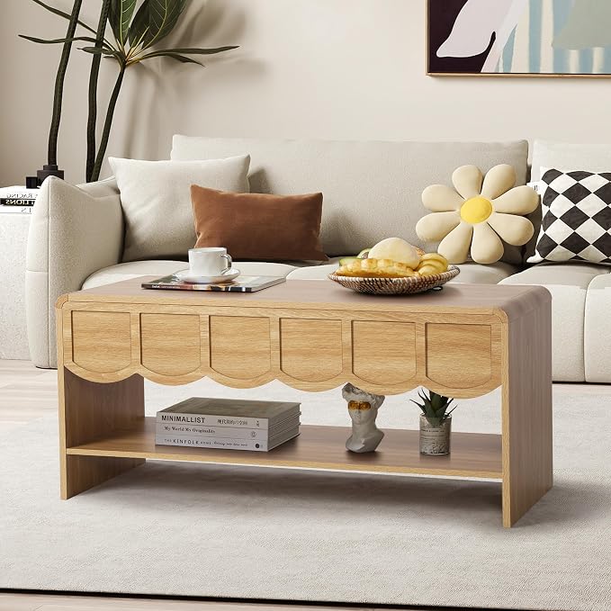 Lift Top Coffee Table with Hidden Compartment, 2 Tier Wooden Center Table with - Image 3