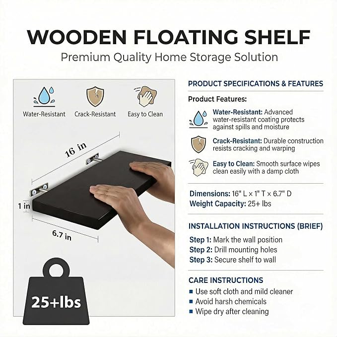 SAUMONIERES Floating Shelves Wall Shelf Solid Wood - Image 3