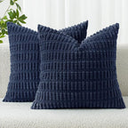 MIULEE Corduroy Decorative Throw Pillow Covers 18x18 Navy Blue Pack of 2 | Soft by MIULEE