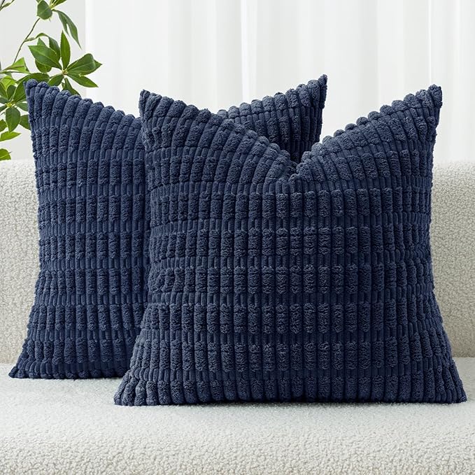 MIULEE Euro Sham Corduroy Decorative Throw Pillow Covers 22x22 Navy Blue | Pack by MIULEE
